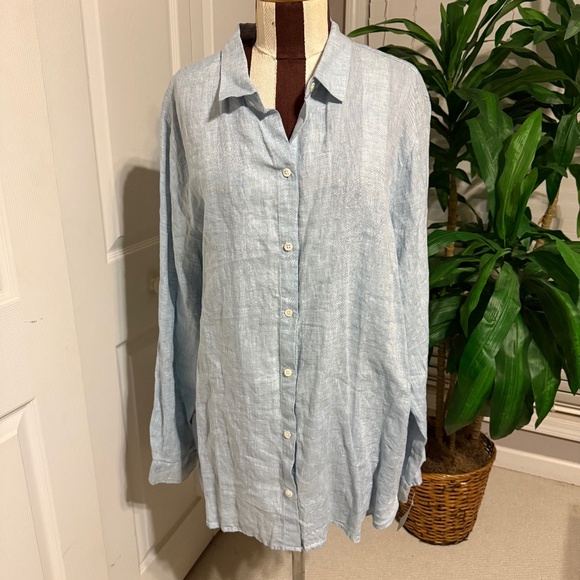J Jill 100% Love Linen Button Up Blouse Light Blue Long Sleeve Size XL Tall NWT - Picture 1 of 10